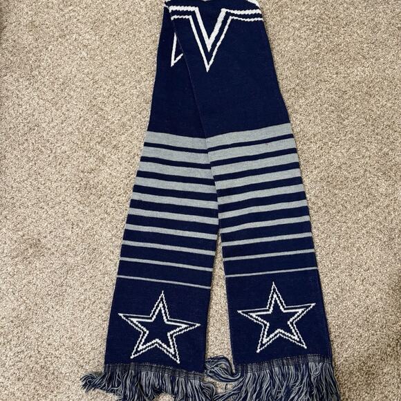 Dallas Cowboys Gray Blue Scarf Knit Winter Neck - Double Sided Big Team Logo - Picture 1 of 6
